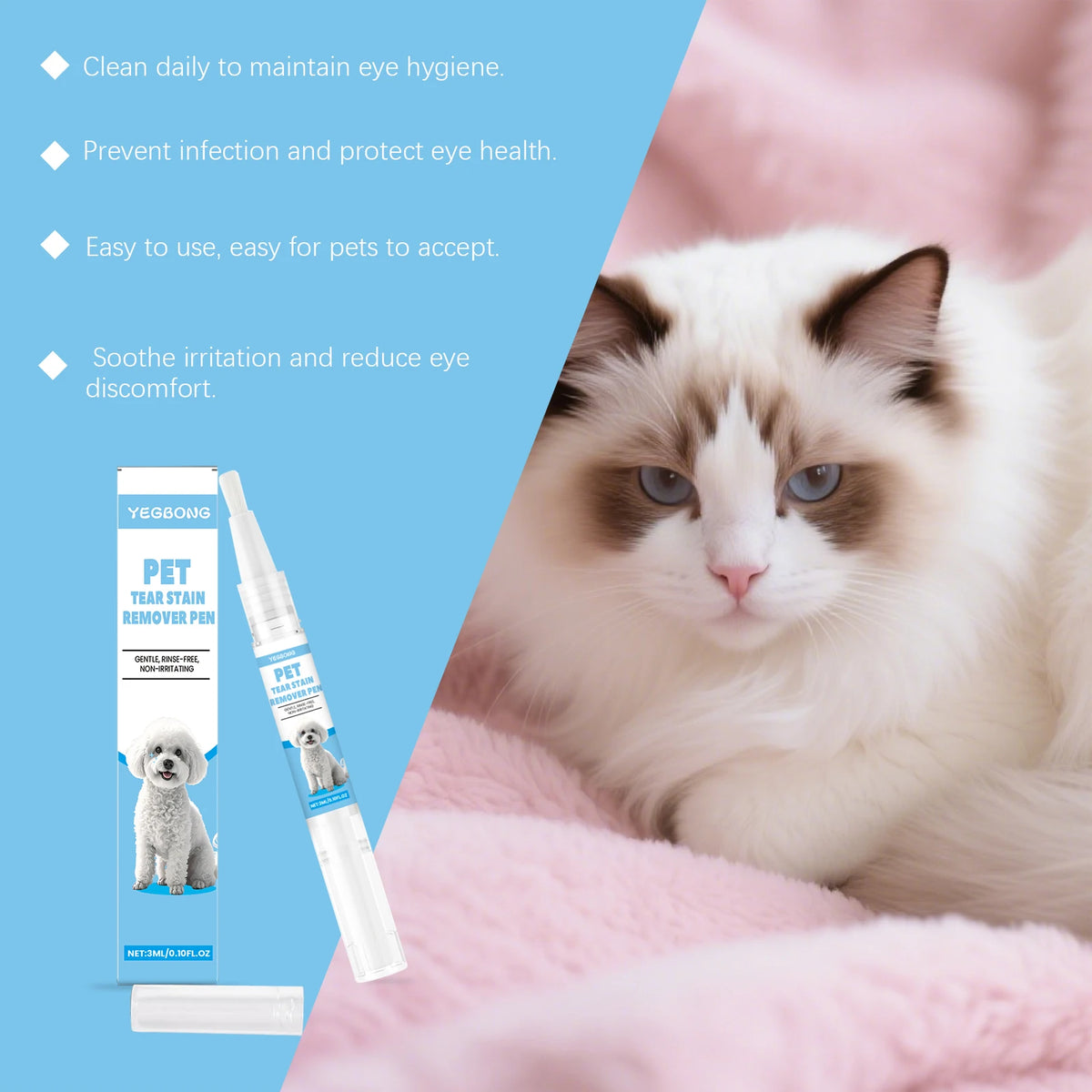 YEGBONG Pet Tear Stain Cleaner Pen for Dogs and Cats