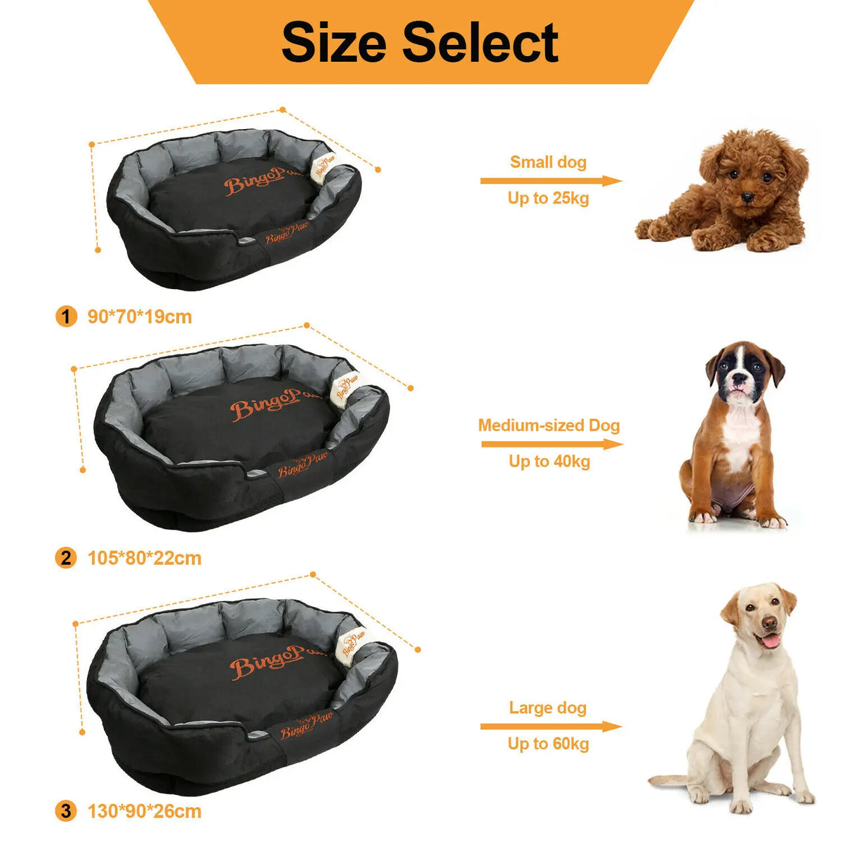 BINGOPAW Waterproof Orthopedic Pet Bed With Washable Cushion