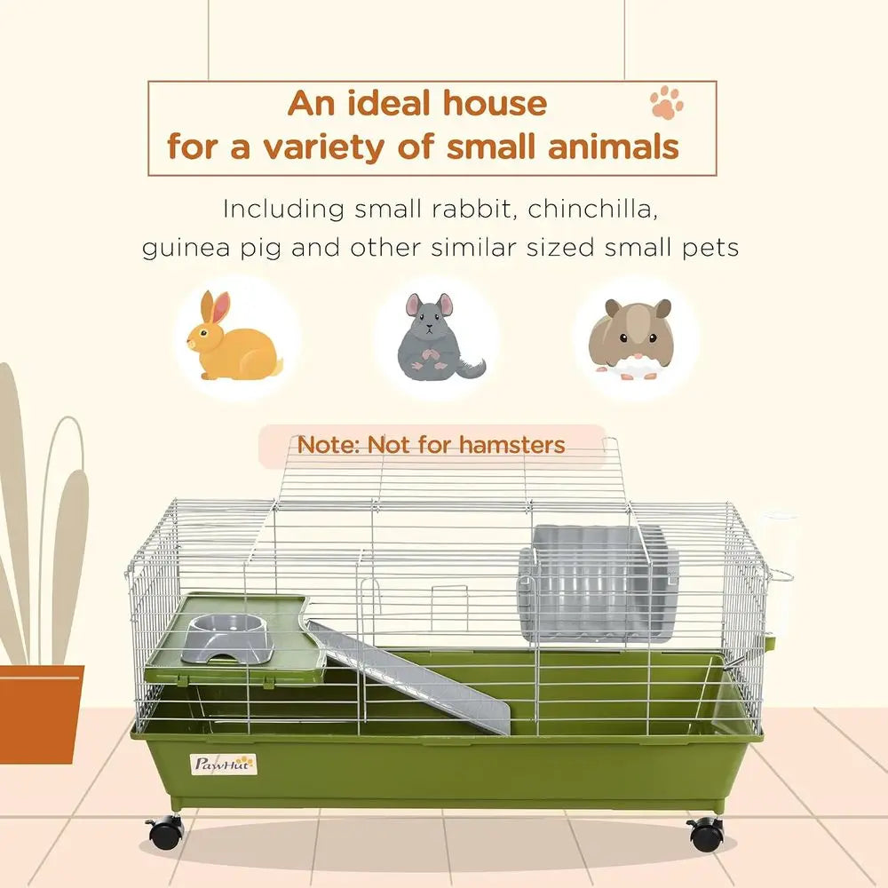 Rolling Small Animal Cage With Hay Feeder And Water Bottle