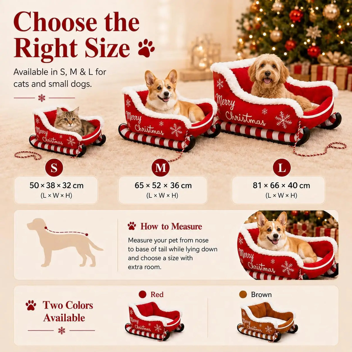 Christmas Santa Sleigh Dog Bed Plush Calming Pet Sofa