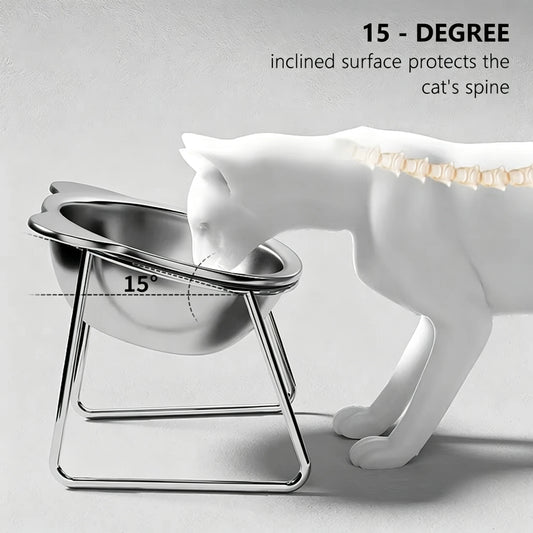 Elevated Stainless Steel Cat Bowl With Tilted Neck Guard