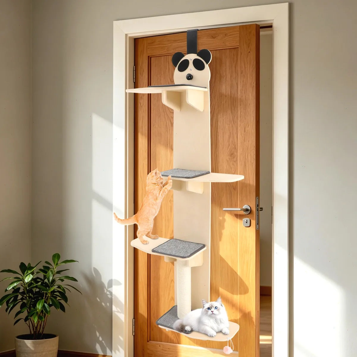 Door Hanging Cat Tree With Four Tiers And Scratching Board