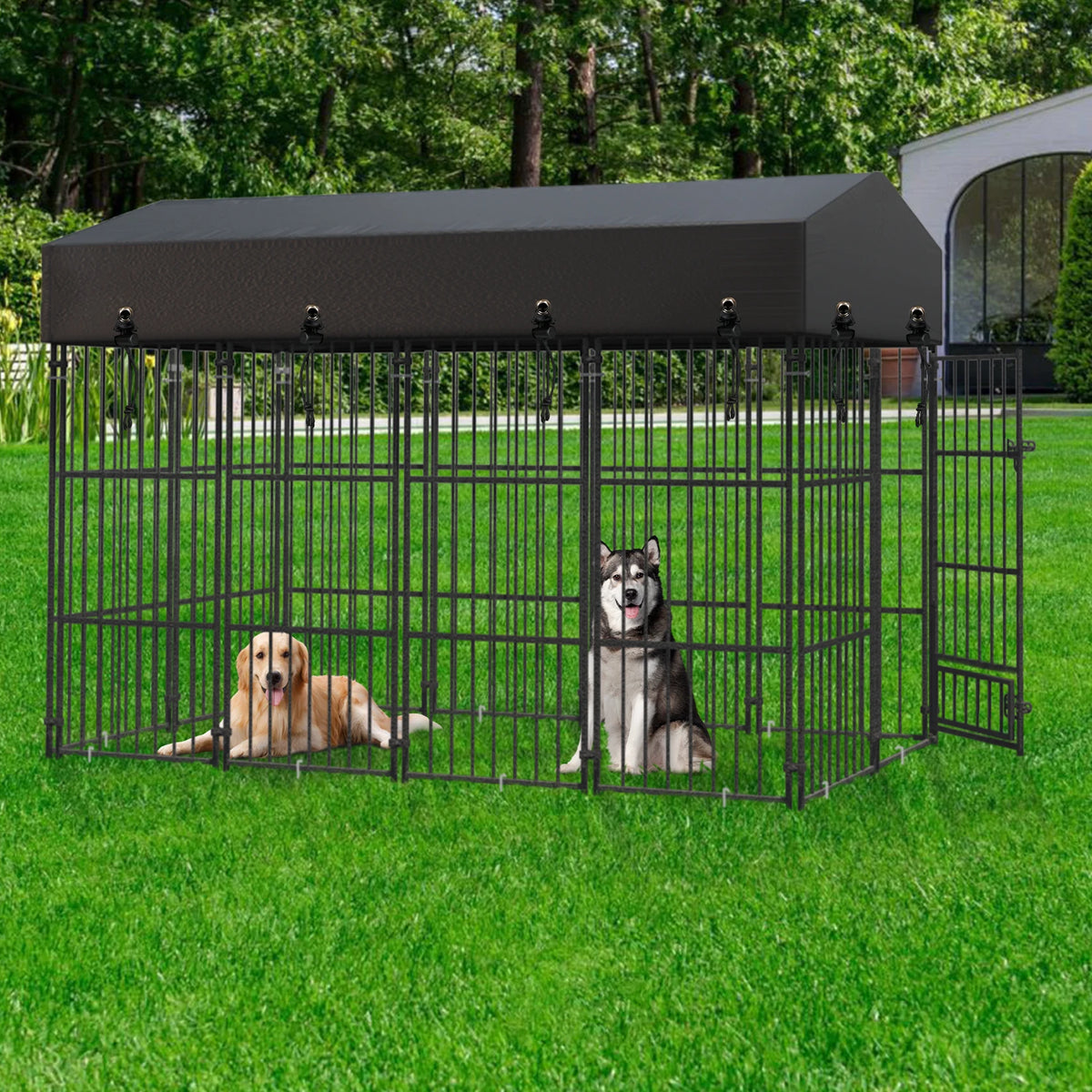 Heavy Duty Outdoor Metal Dog Kennel With Protective Roof