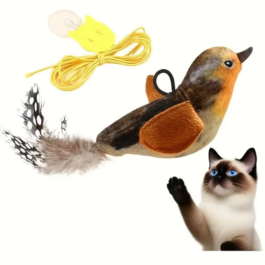 Wall Mounted Sound Activated Plush Bird Catnip Toy for Cats