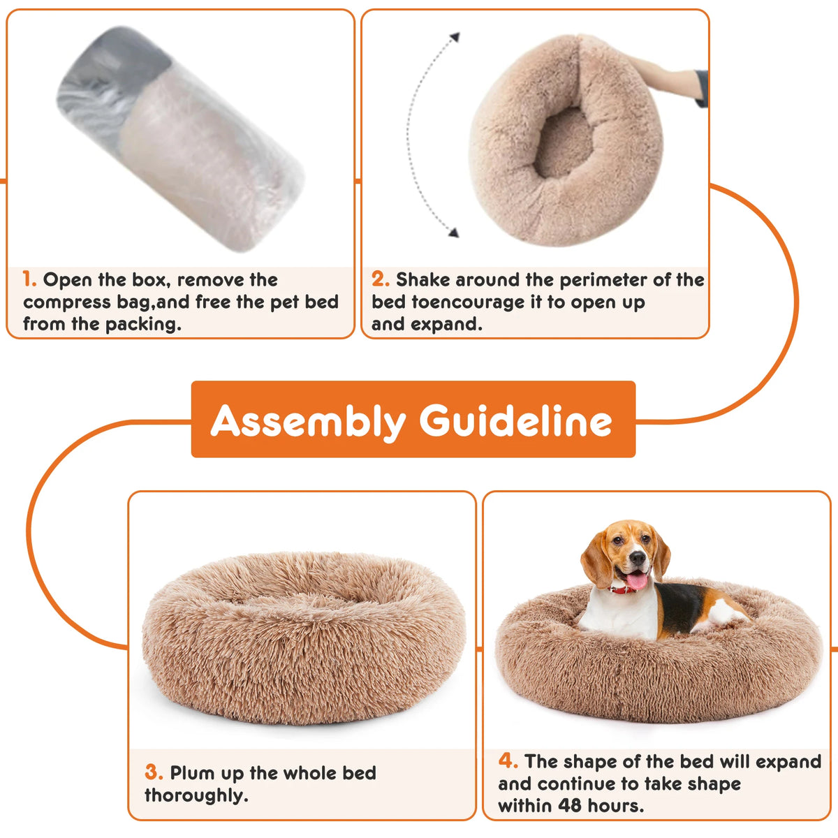 JHK Calming Plush Dog Bed With Washable Anti Slip Comfort