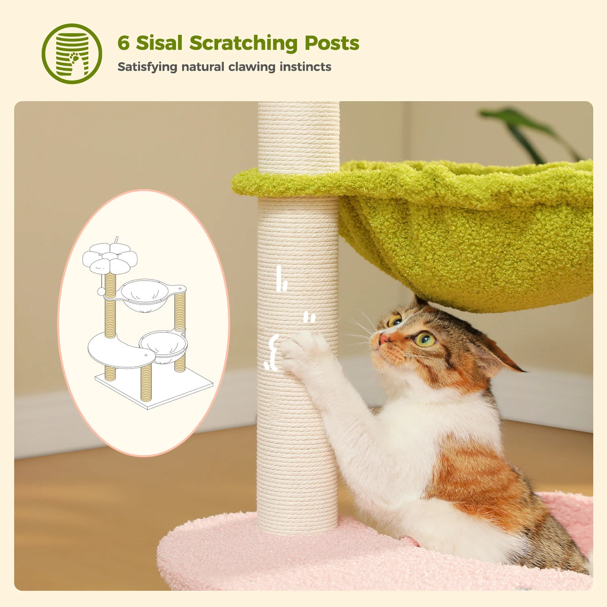 PAWZ Road Flower Cat Tree With Cozy Hammocks Scratching Posts