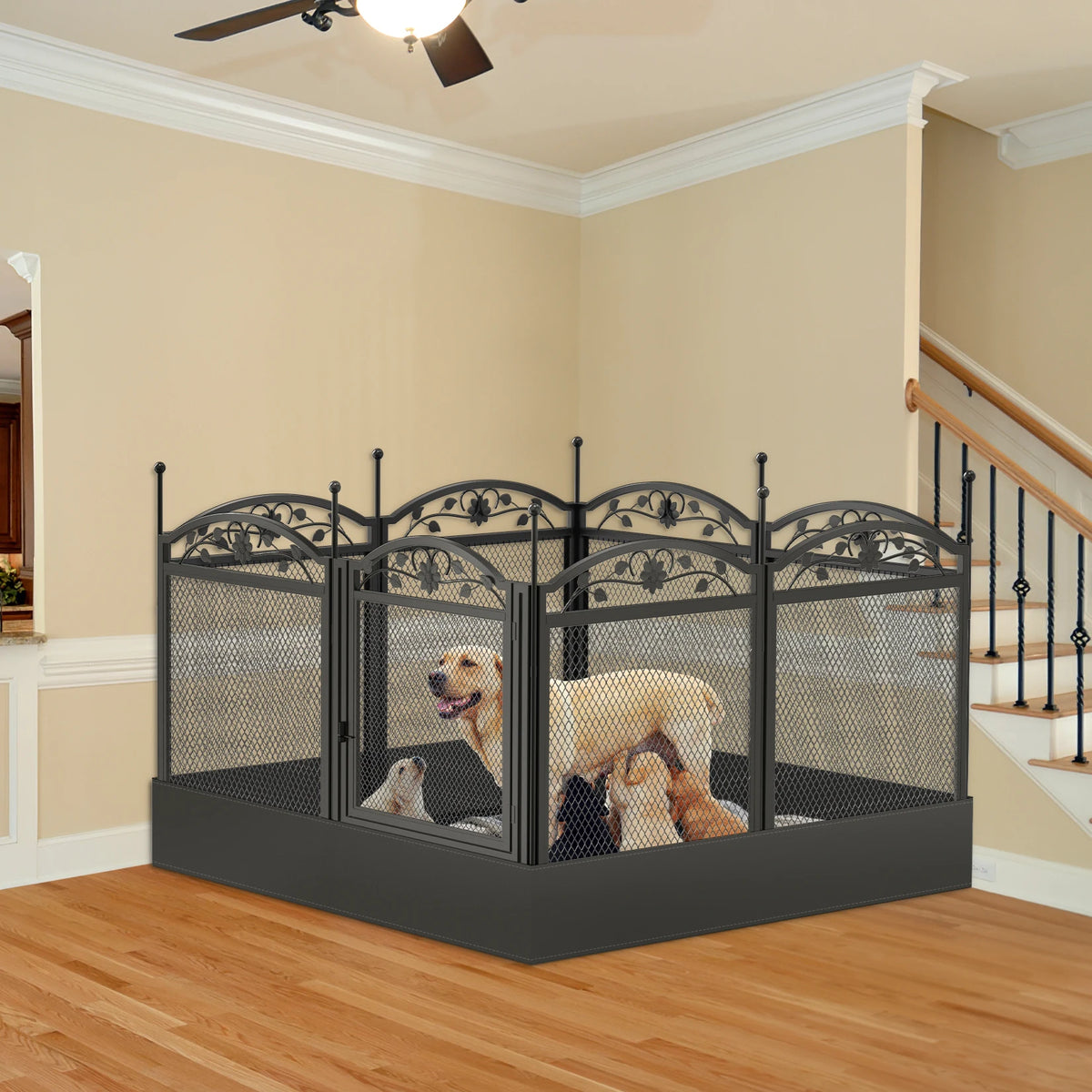 BINGOPAW Heavy Duty Metal Dog Playpen With Waterproof Whelping Pad