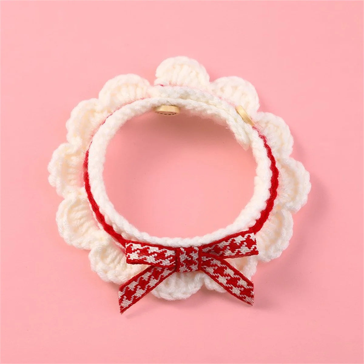 Hand Knitted Bow Knot Lace Pet Collar And Towel Set