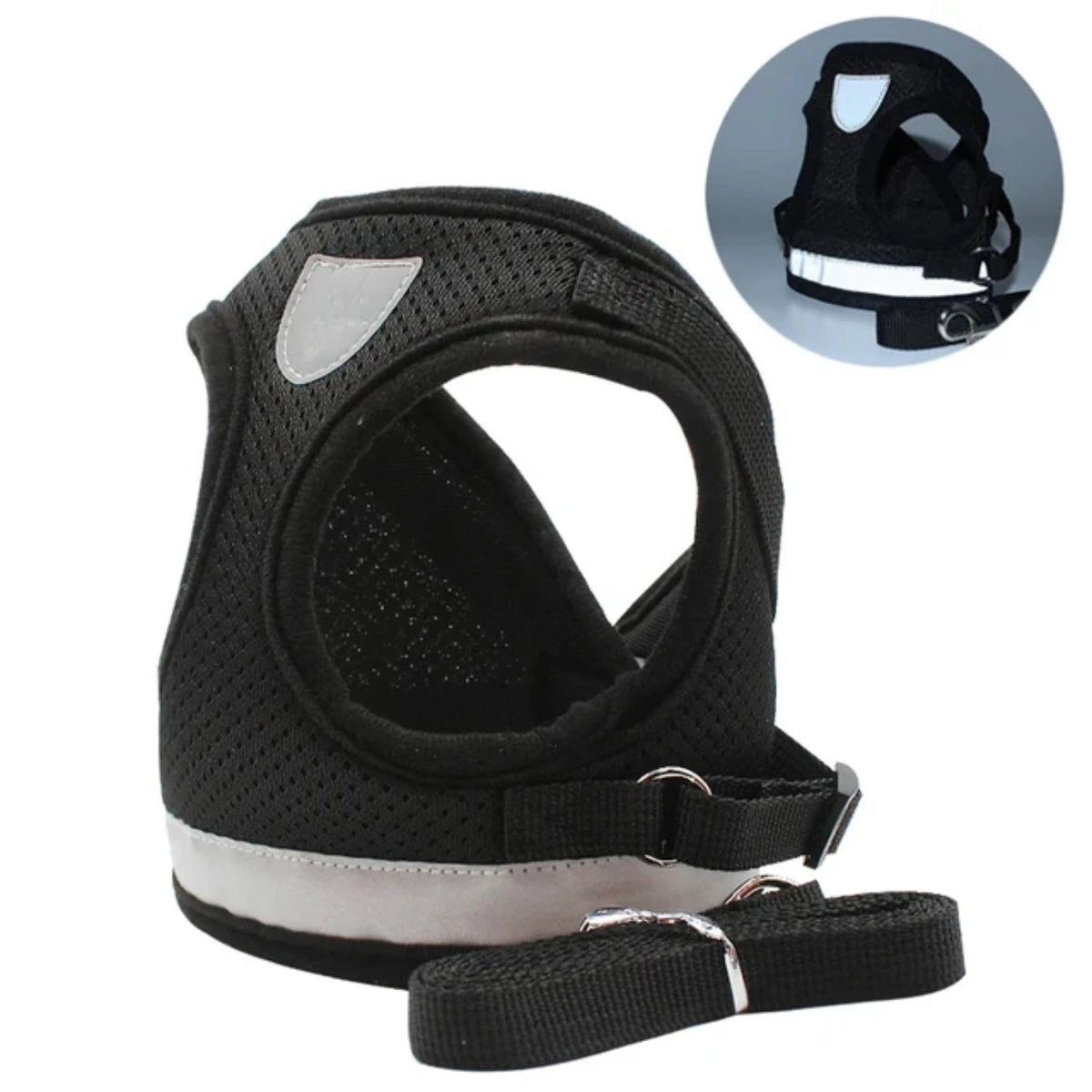 Reflective Adjustable Mesh Dog And Cat Harness Vest With Leash