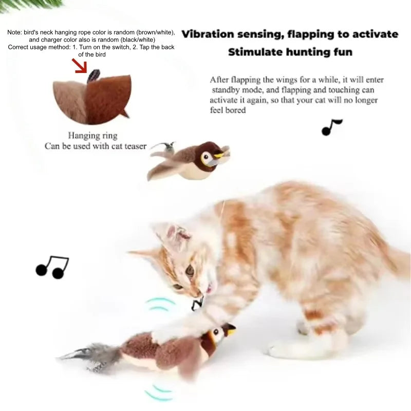 Interactive Plush Bird Cat Toy With Touch Activated Chirping Motion