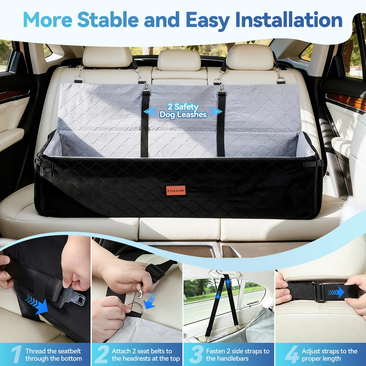 Extra Large Dog Car Seat With Cushion And Safety Leashes