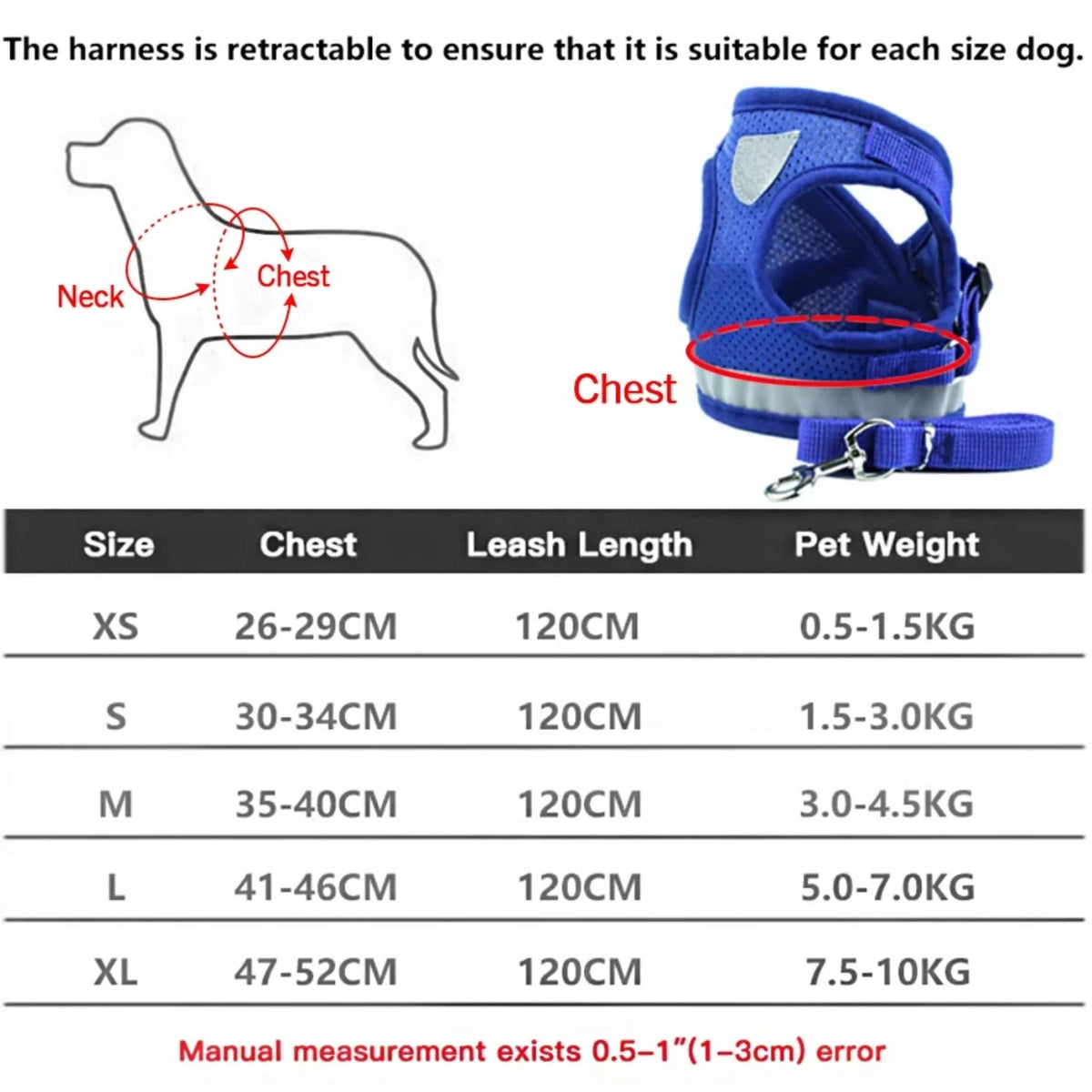 Reflective Adjustable Mesh Dog And Cat Harness Vest With Leash