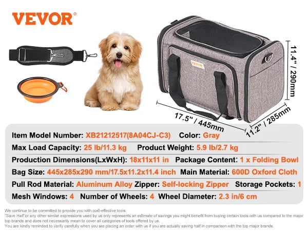 SucceBuy Cat And Dog Carrier Backpack With Wheels For Travel