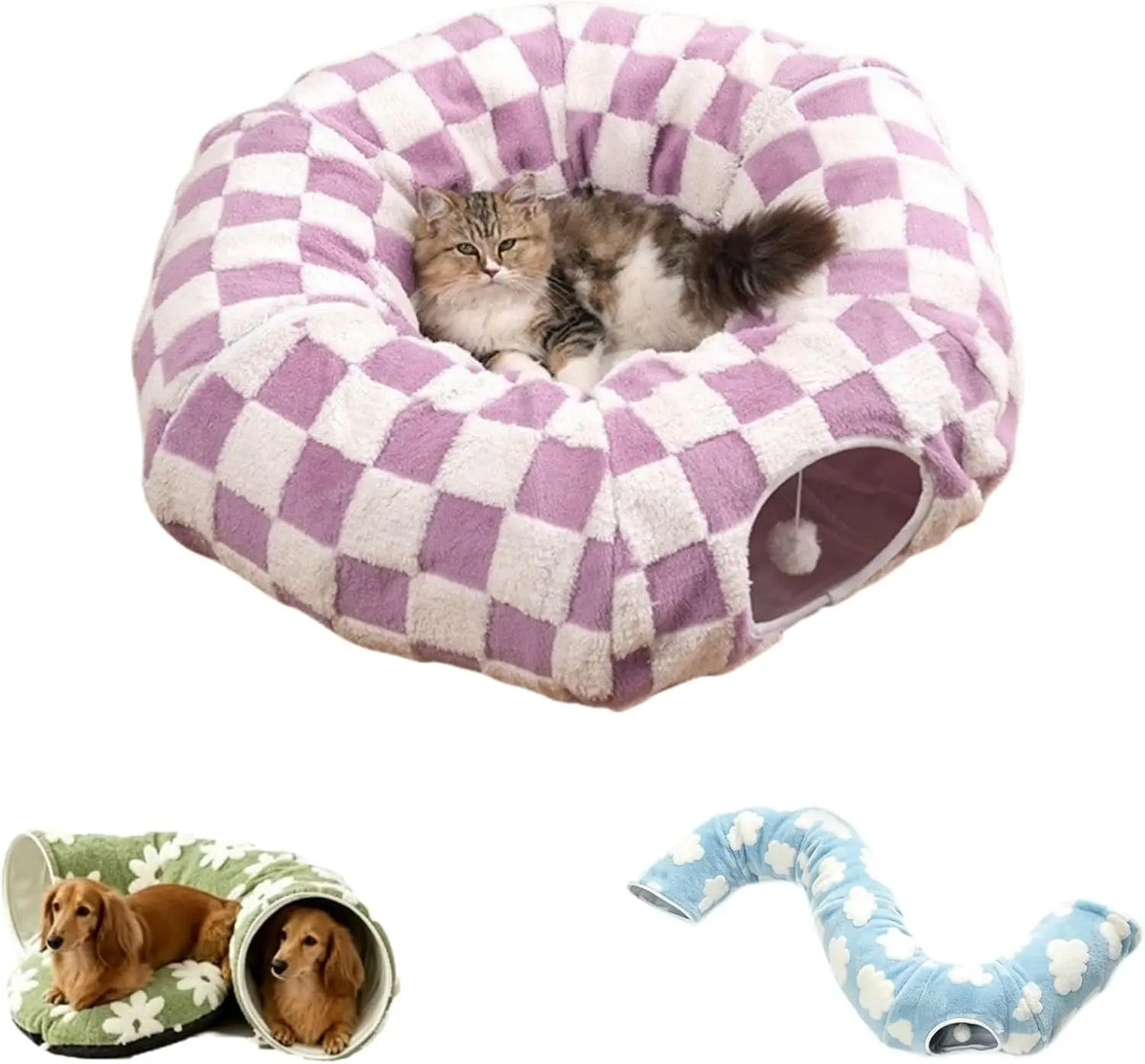 Flower Plush Dachshund Tunnel Bed, Foldable Two In One Design