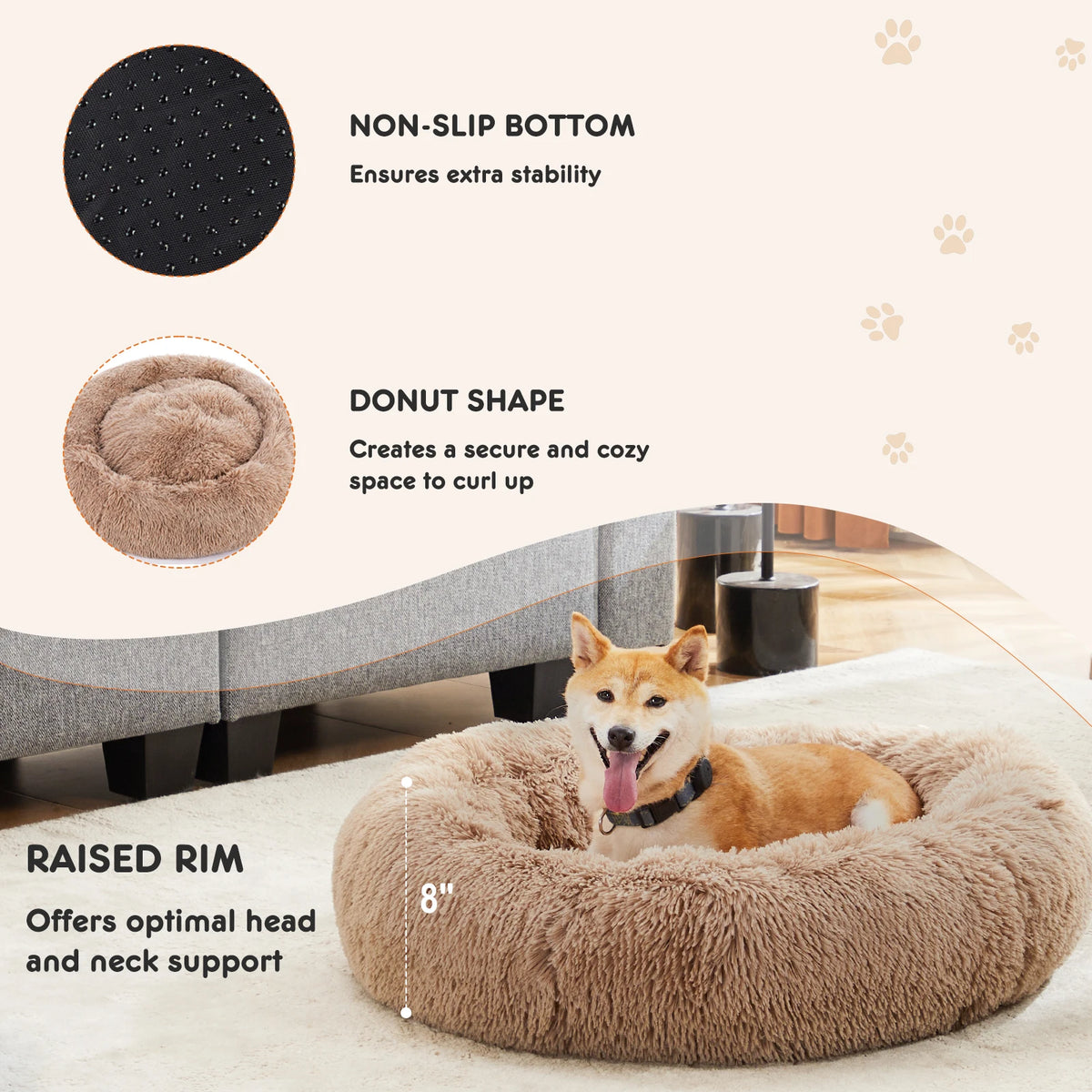 JHK Washable Plush Calming Round Dog Bed for Comfort