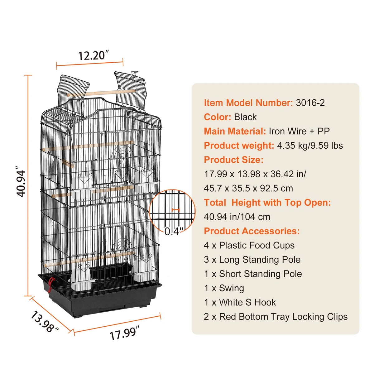 SucceBuy Hanging Bird Cage With Swing And Perch For Birds