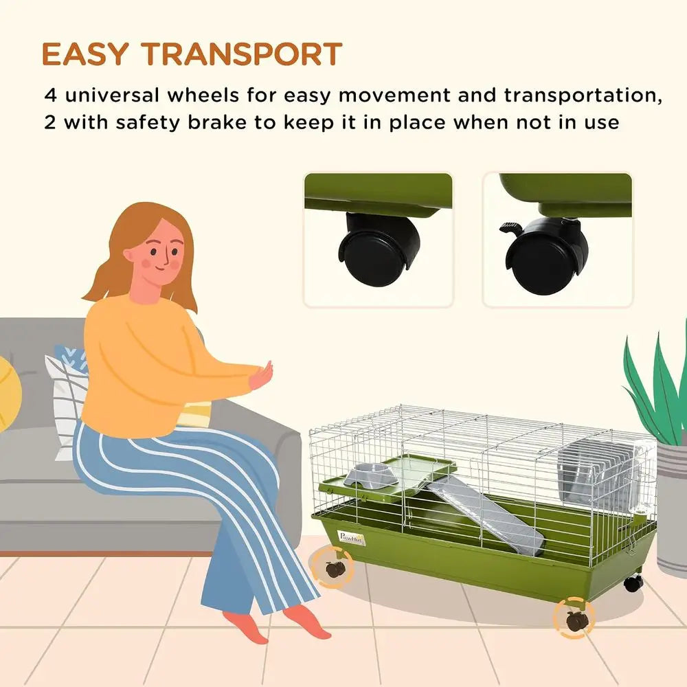 Rolling Small Animal Cage With Hay Feeder And Water Bottle