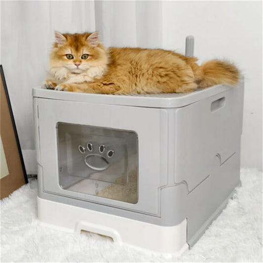 Enclosed Splashproof Cat Litter Box With Easy Cleaning Tray