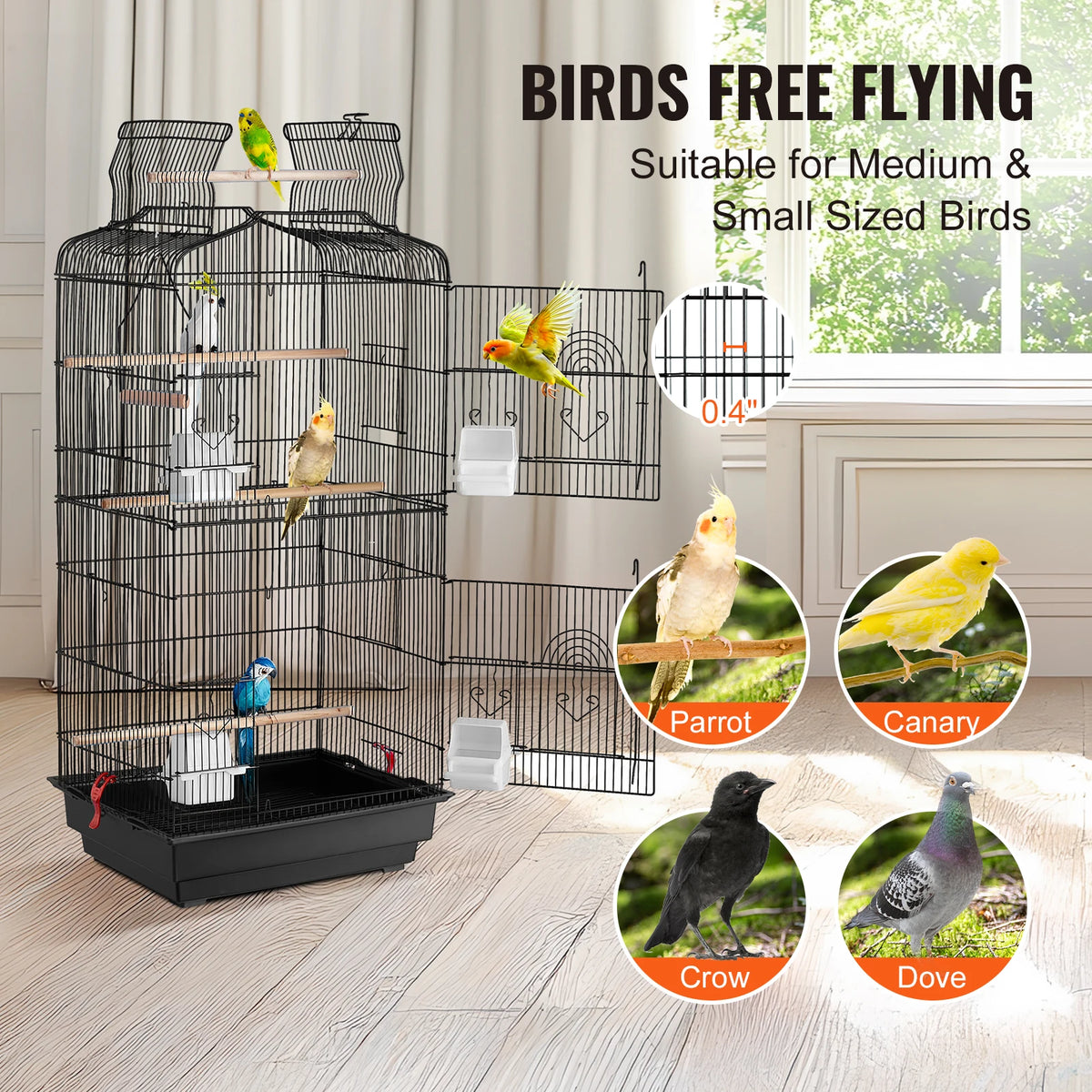 SucceBuy Hanging Bird Cage With Swing And Perch For Birds