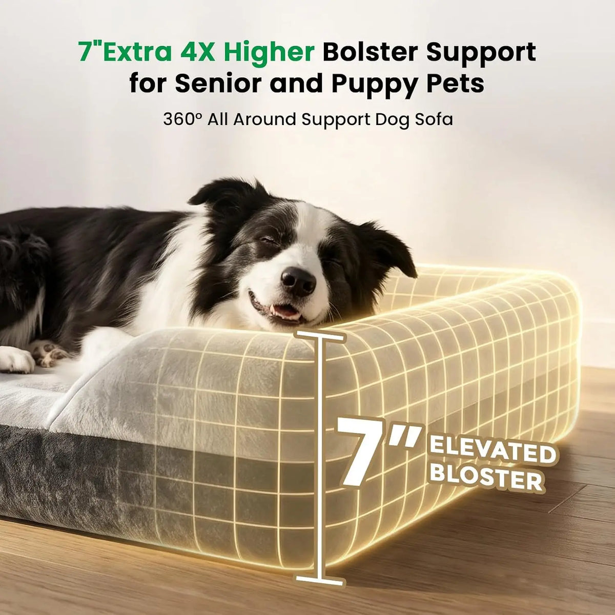Cooling Gel Orthopedic Memory Foam Dog Bed with Bolster Sides