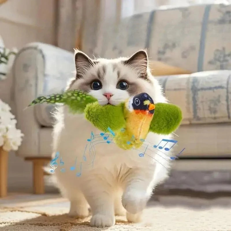 Wall Mounted Sound Activated Plush Bird Catnip Toy for Cats
