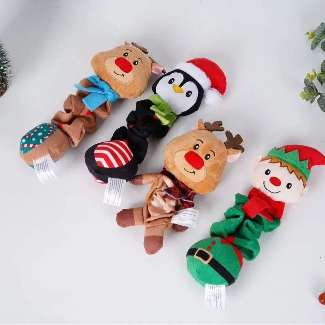 Christmas Squeaky Dog Toy Reindeer Elf Penguin Plush Pet Gift