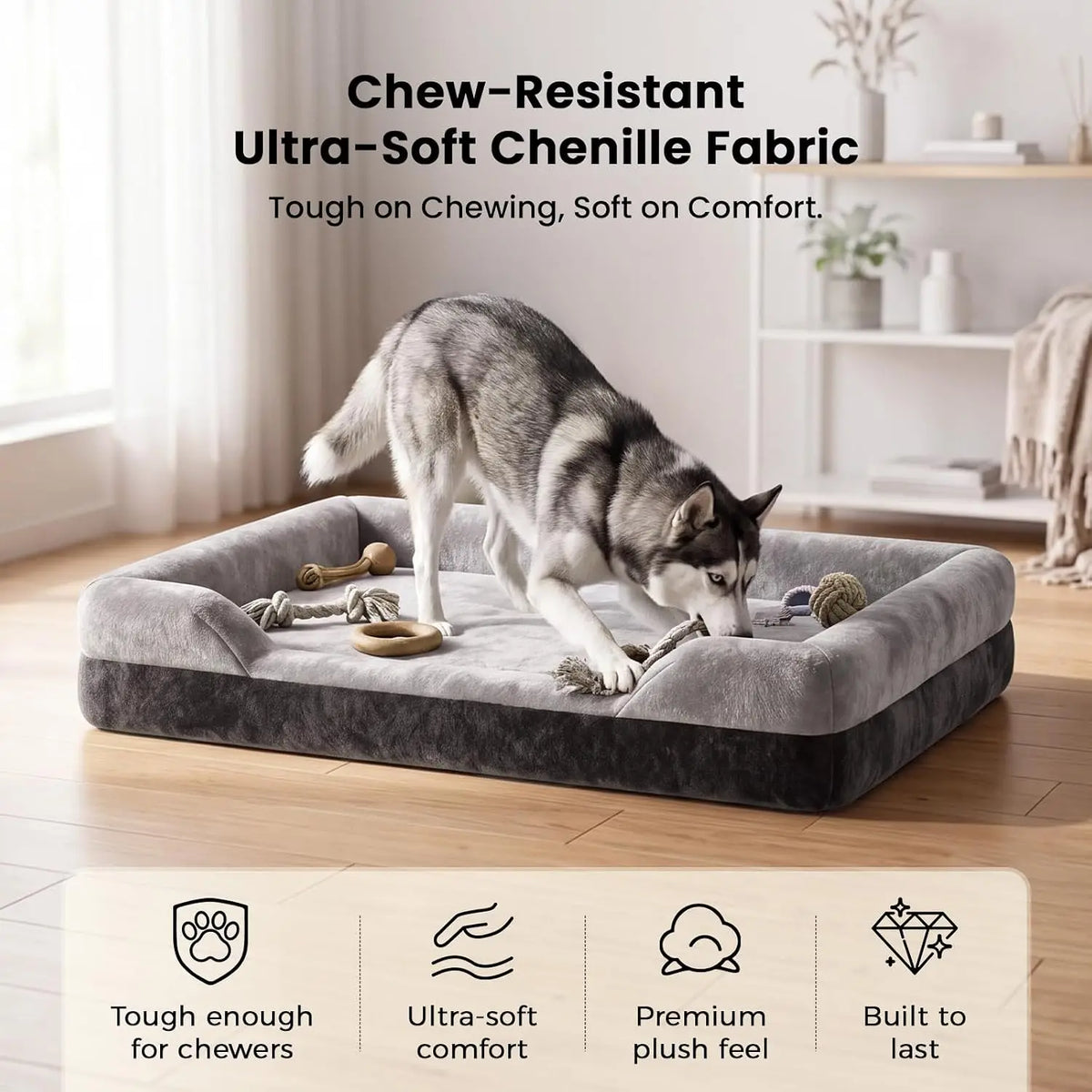 Cooling Gel Orthopedic Memory Foam Dog Bed with Bolster Sides