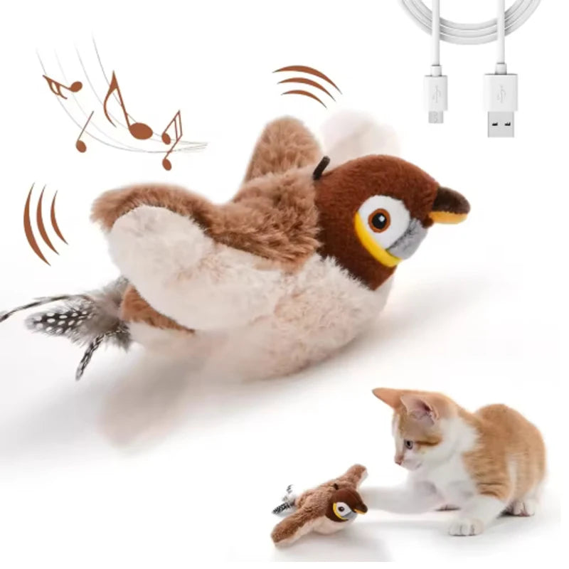 Interactive Plush Bird Cat Toy With Touch Activated Chirping Motion