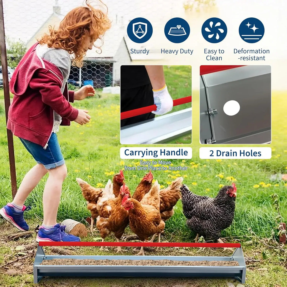 HiMISS Galvanized Steel Poultry Feeding Trough With Drainage Holes