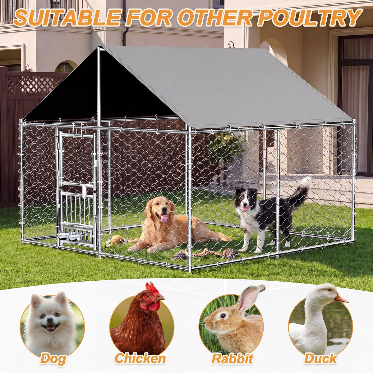 Outdoor Dog Kennel With Dual Opening Doors And Waterproof Roof
