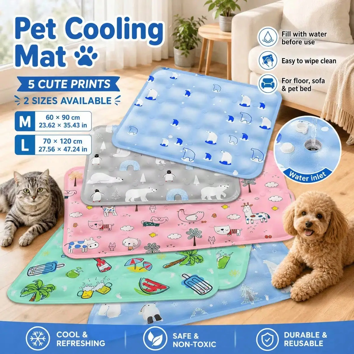 Water Filled Cooling Mat for Dogs and Cats Summer Pad