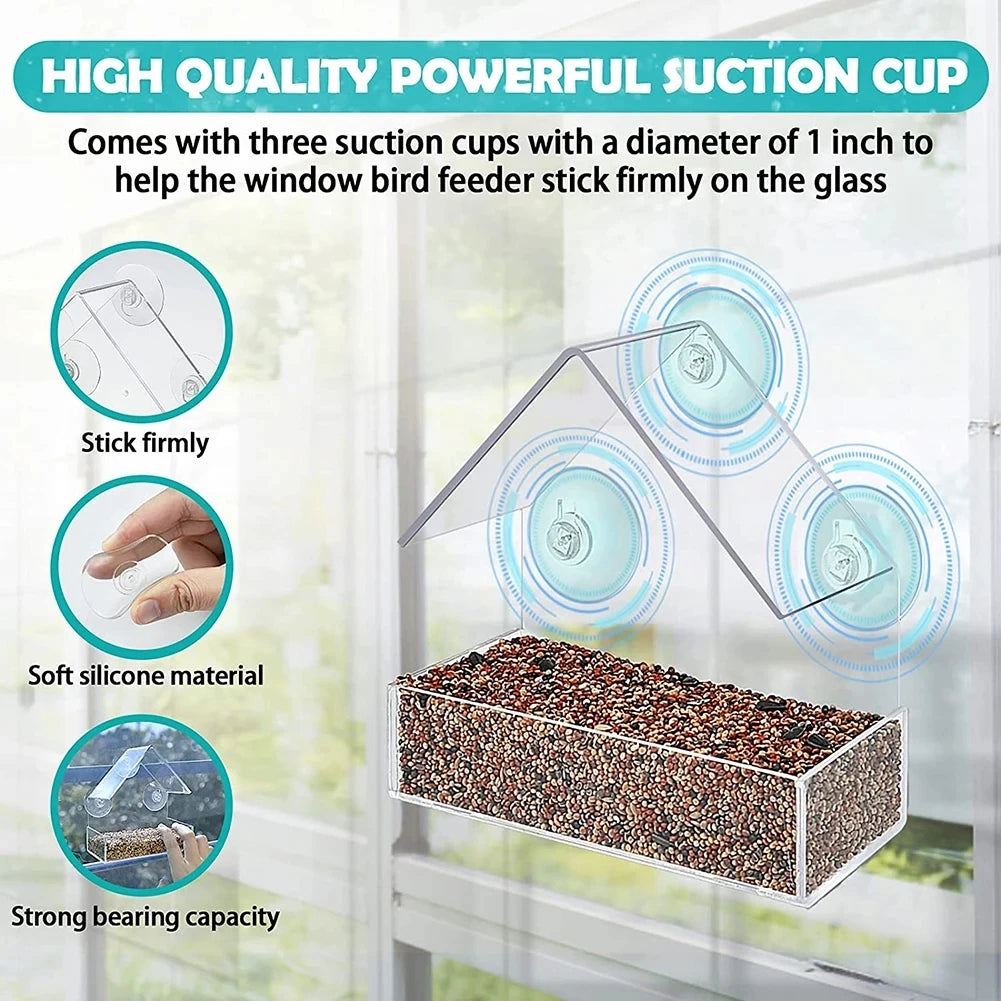 Window Mounted Acrylic Bird Feeder House For Outdoor Wild Birds