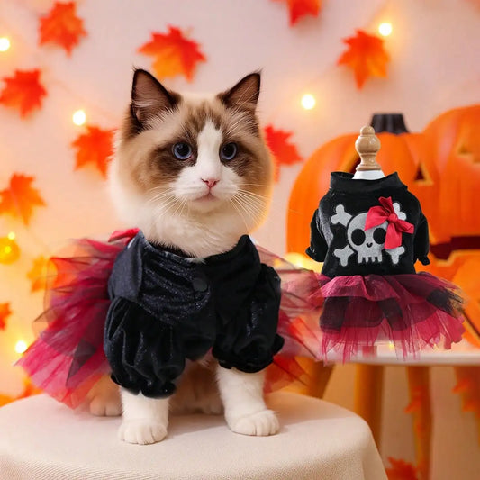 Halloween Skull Bow Tulle Dress Costume for Dogs and Cats