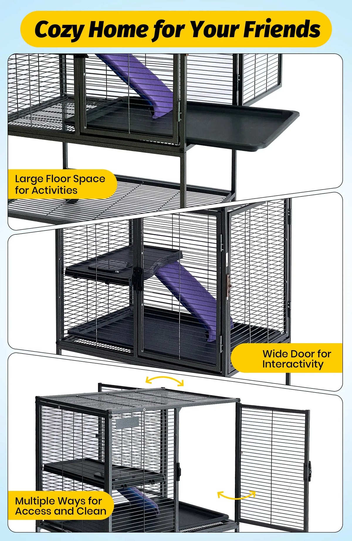 Multi Level Small Animal Cage With Ramps And Removable Tray