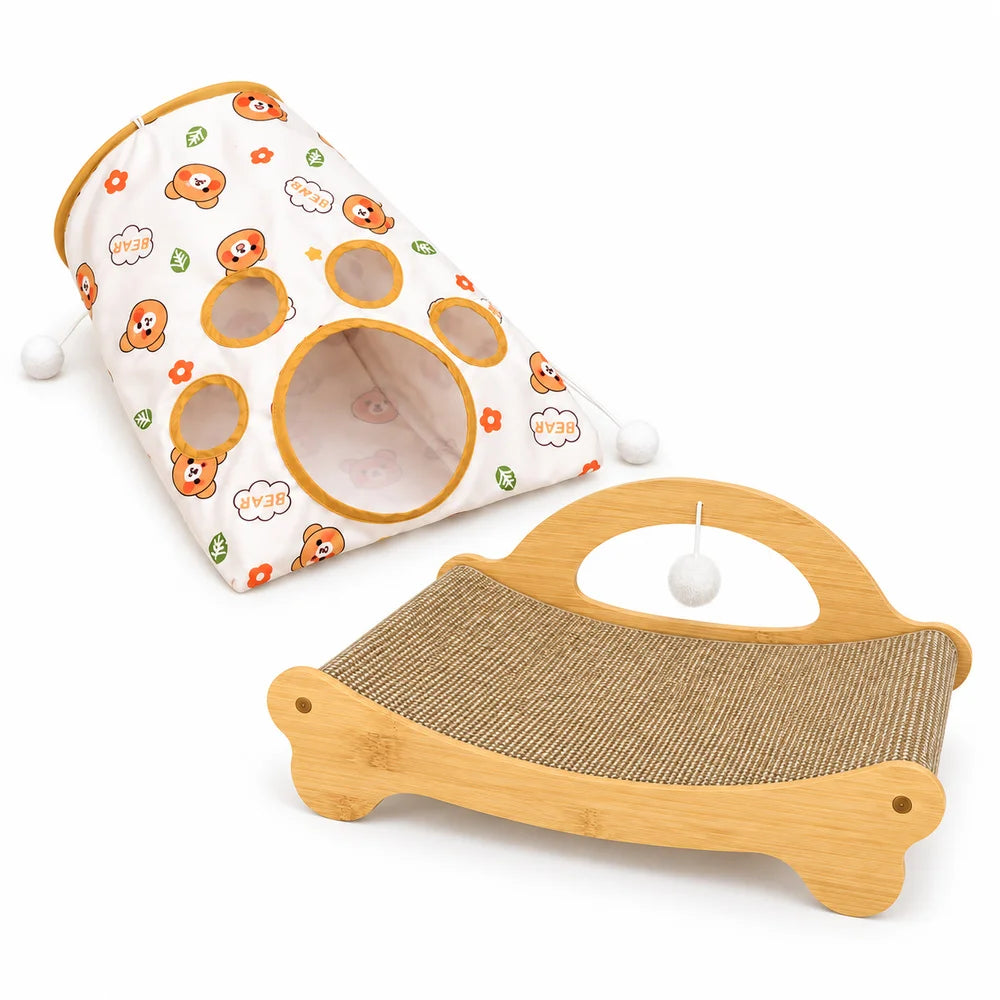 Zoe Cat Scratcher Lounger With Crinkle Tunnel And Hanging Toys