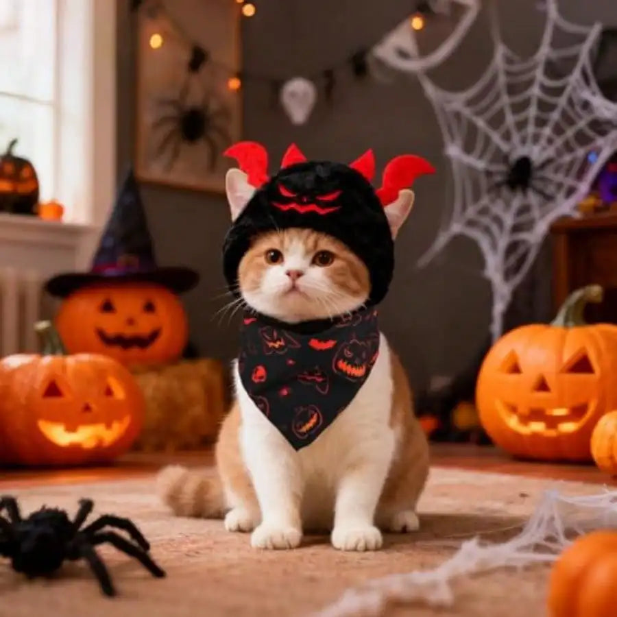 Halloween Pet Costume Set With Pumpkin, Bat And Festive Scarves