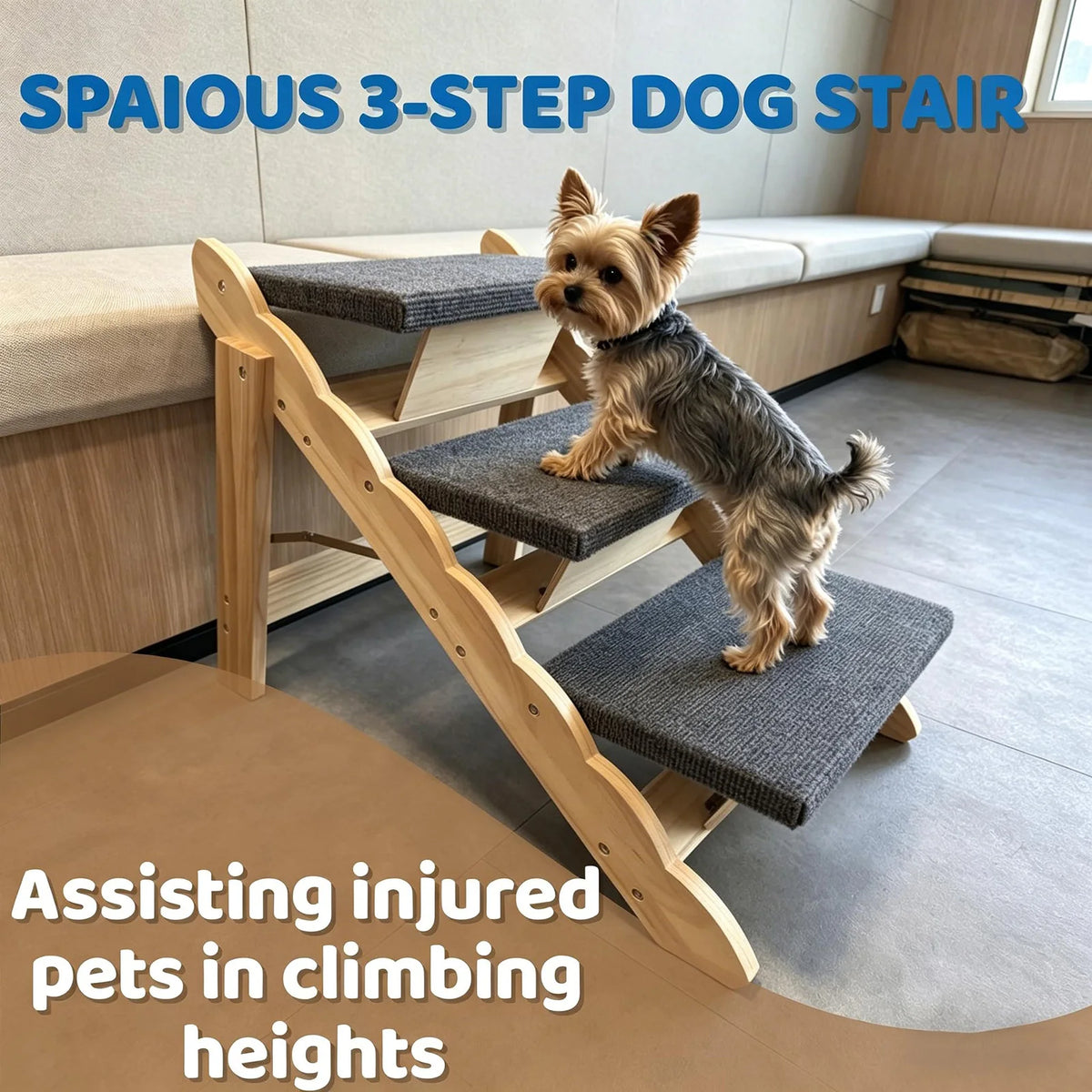 HiMISS Wooden Pet Stairs Folding Dog Ramp Indoor Safety Assistant