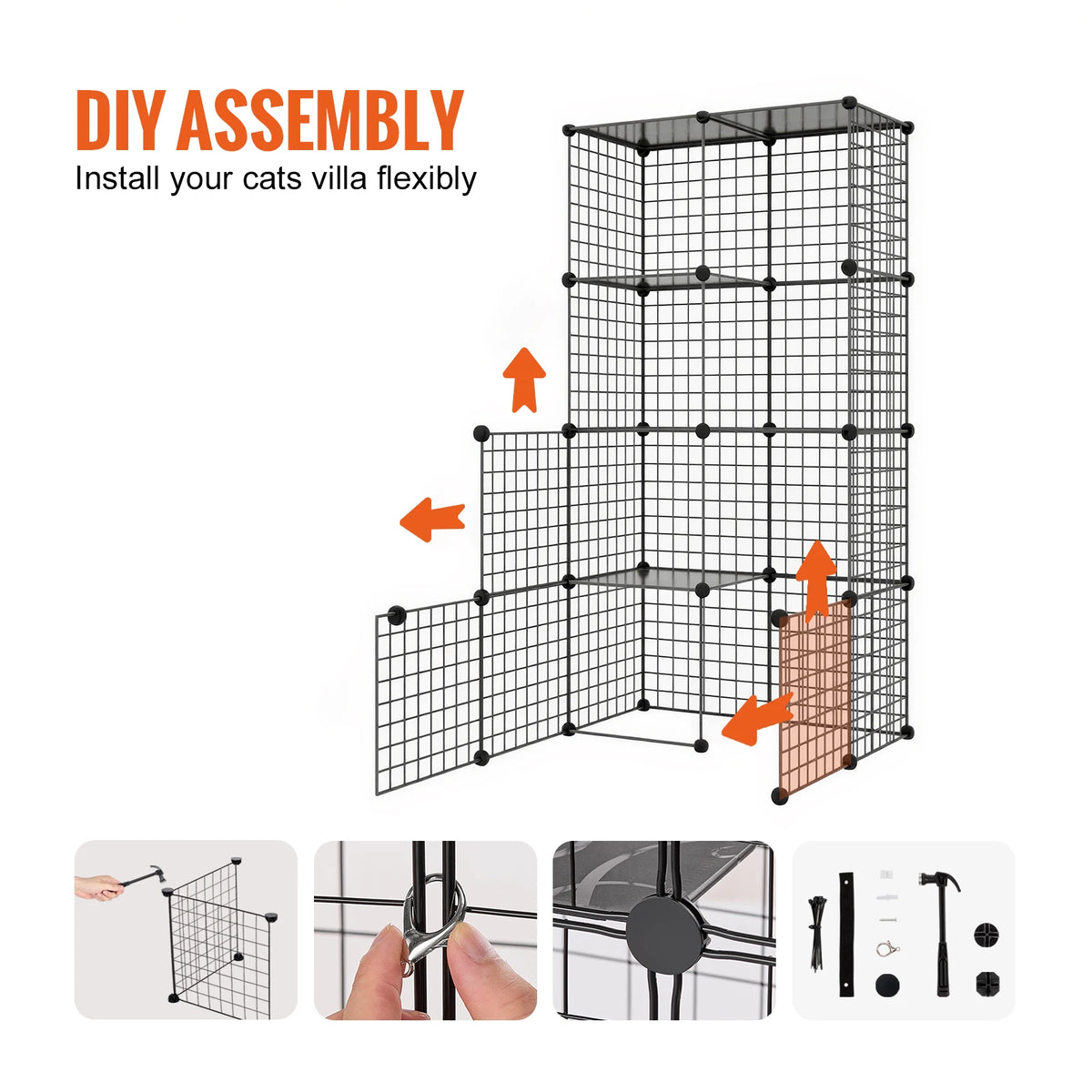 SucceBuy Metal Cat Cage Enclosure With Doors Ramp And Hammock