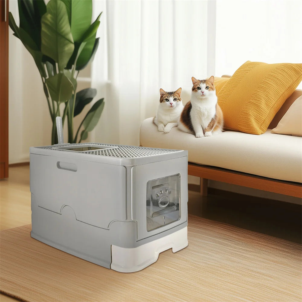 Enclosed Splashproof Cat Litter Box With Easy Cleaning Tray