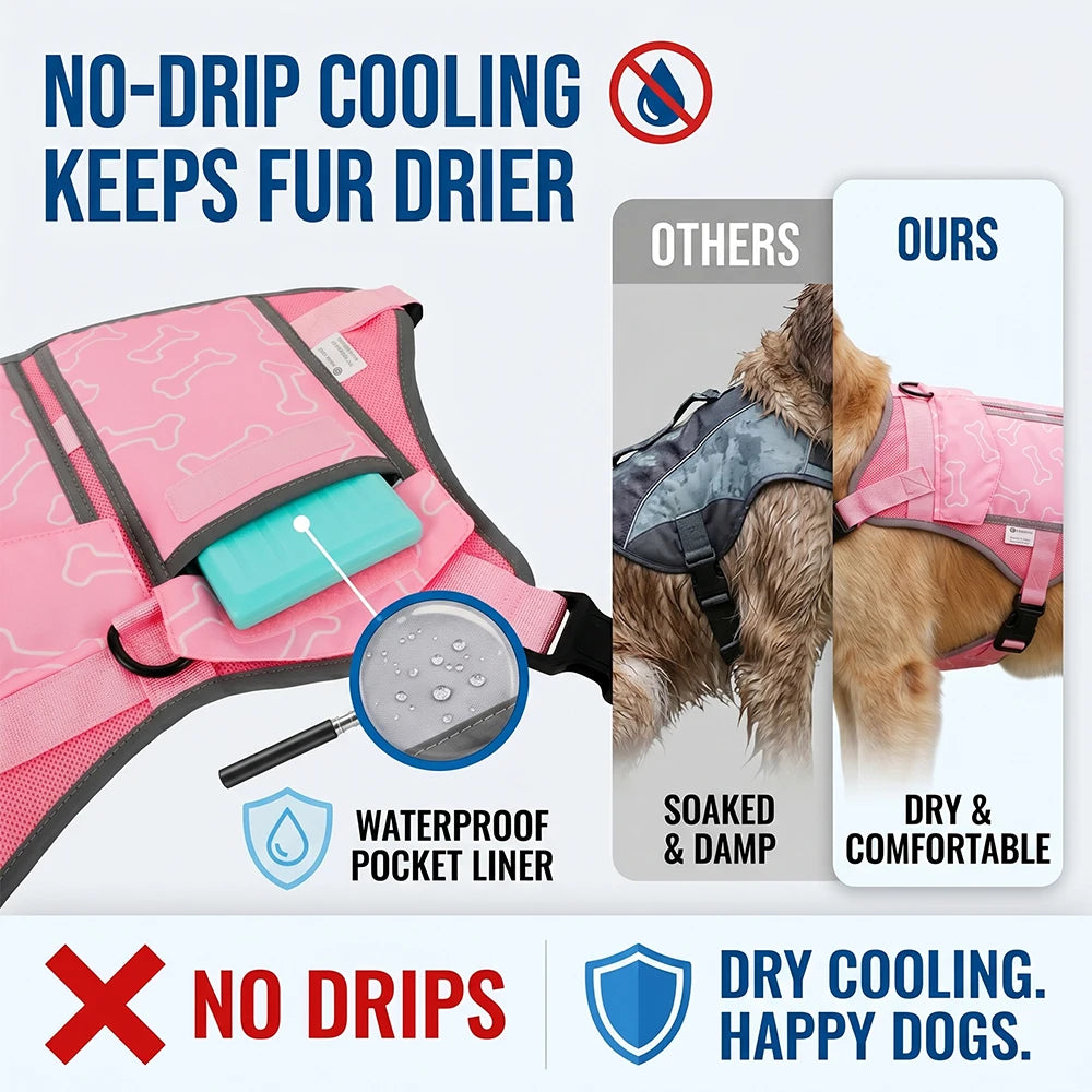 Cooling Vest For Dogs With Replaceable Freezer Cooling Packs