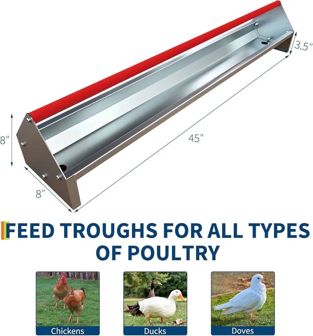 HiMISS Galvanized Steel Poultry Feeding Trough With Drainage Holes
