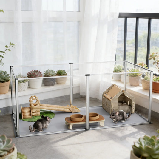 Clear Acrylic Pet Playpen With Waterproof Floor Pad for Small Animals