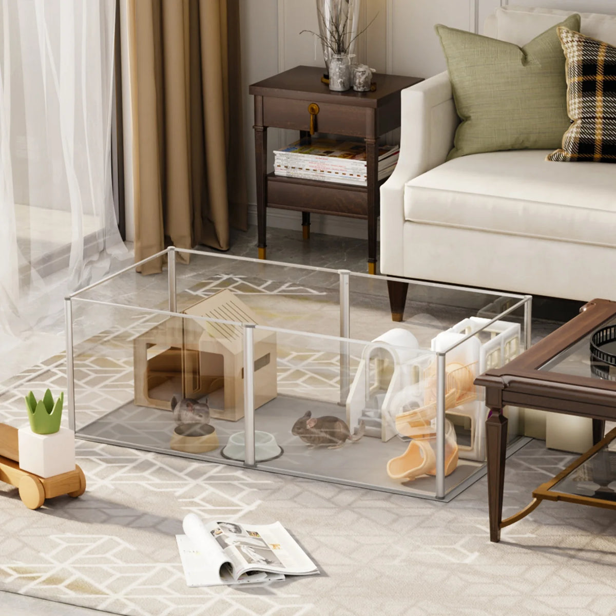 Clear Acrylic Pet Playpen With Waterproof Floor Pad for Small Animals