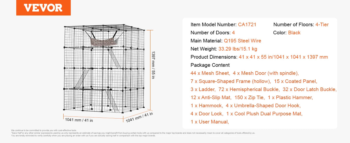 SucceBuy Metal Cat Cage Enclosure With Doors Ramp And Hammock