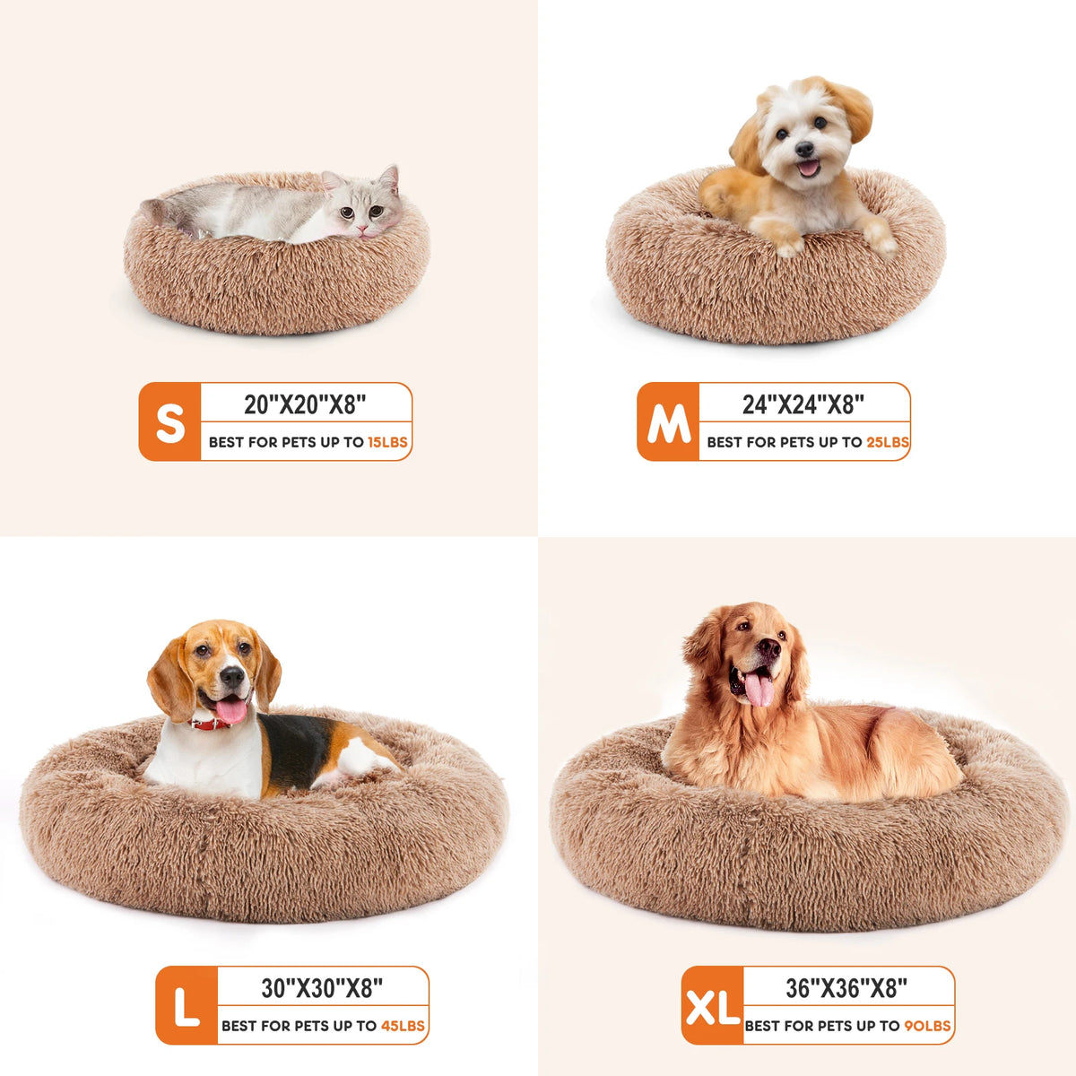 JHK Washable Plush Calming Round Dog Bed for Comfort