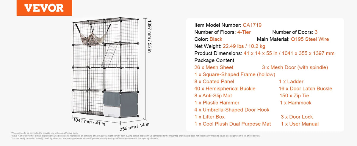 SucceBuy Metal Cat Cage Enclosure With Doors Ramp And Hammock