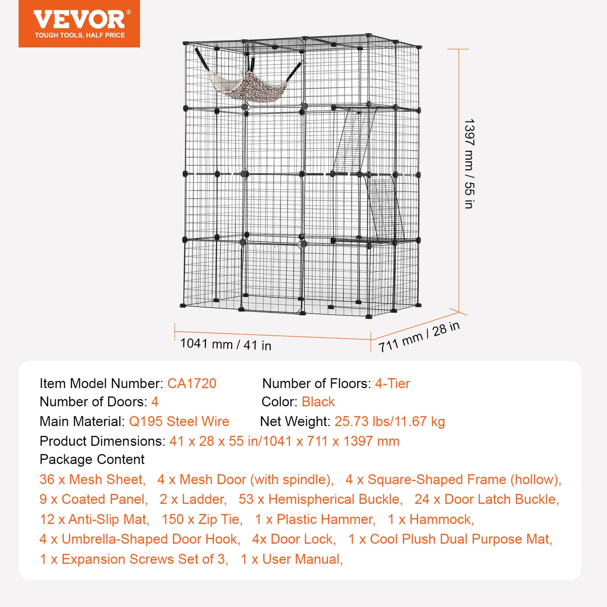 SucceBuy Metal Cat Cage Enclosure With Doors Ramp And Hammock