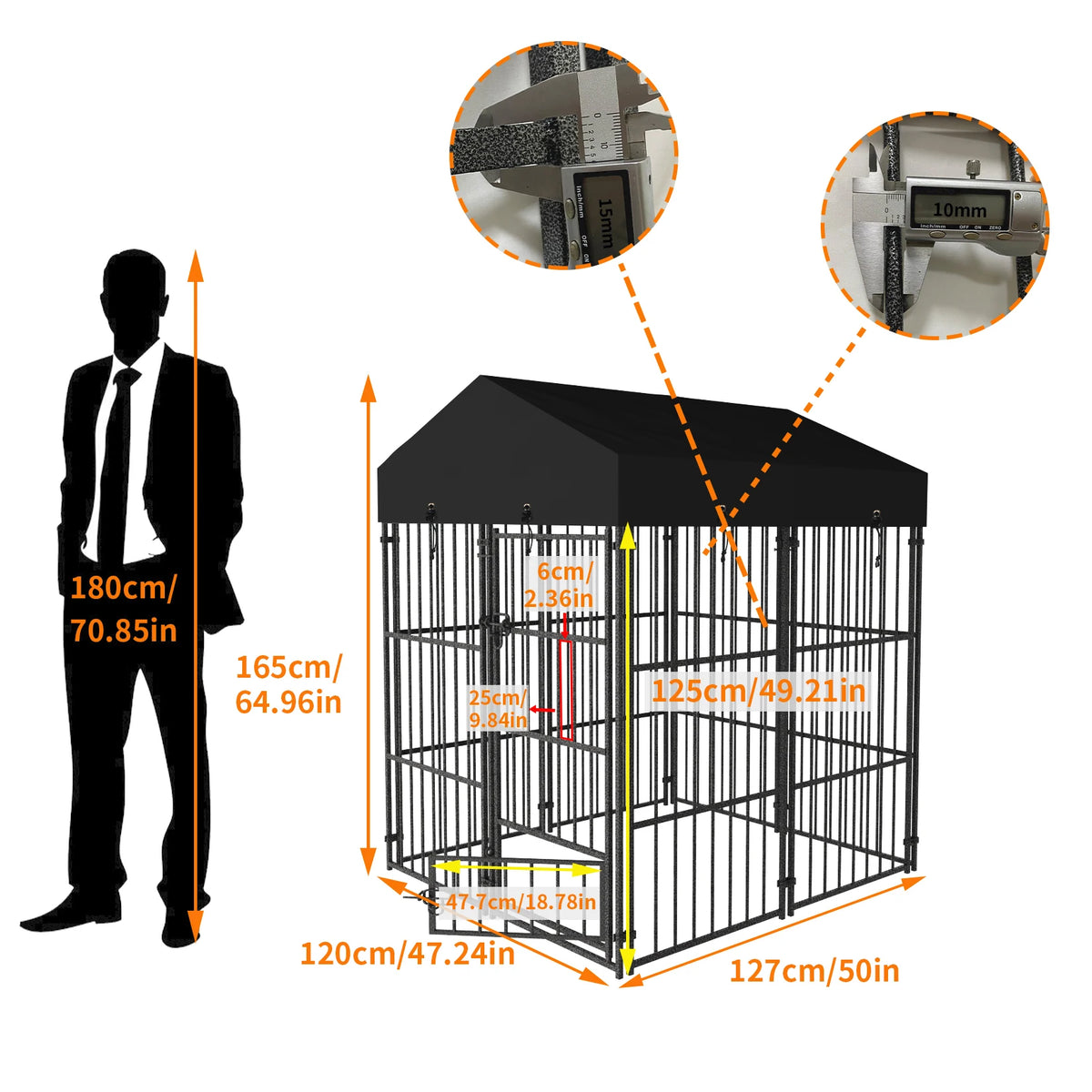 Heavy Duty Outdoor Metal Dog Kennel With Protective Roof