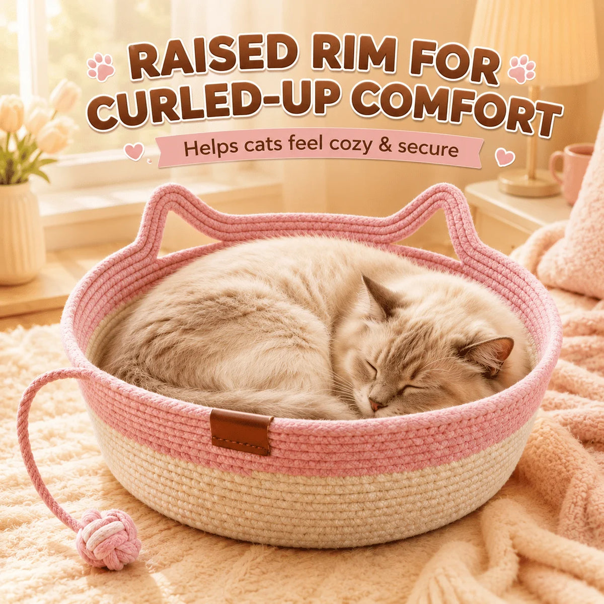 2-in-1 Cotton Rope Cat Bed With Hanging Interactive Toy