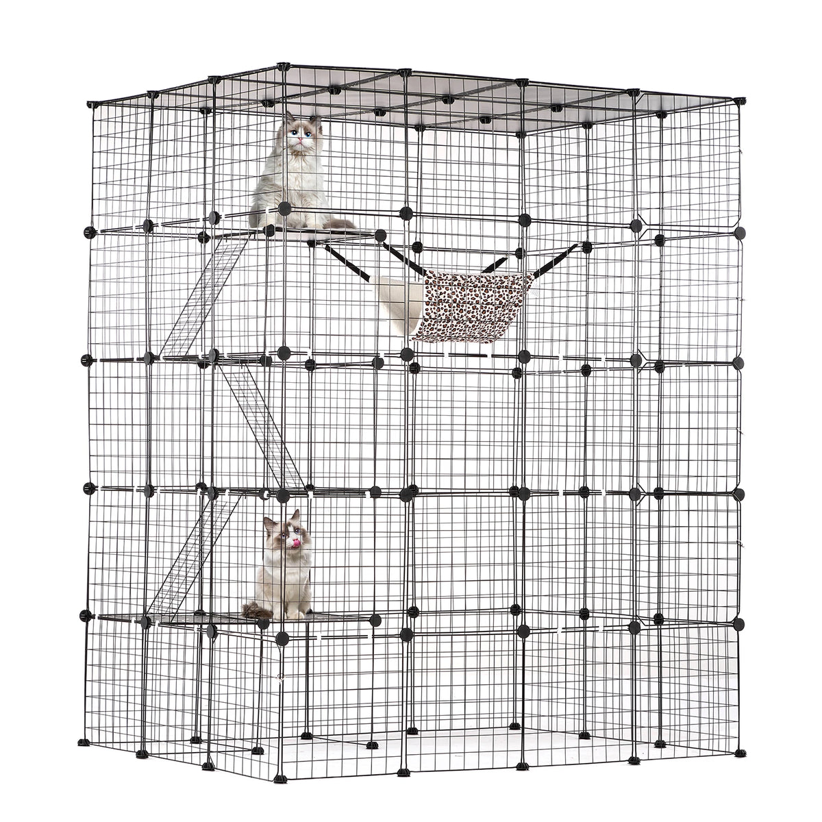 SucceBuy Metal Cat Cage Enclosure With Doors Ramp And Hammock